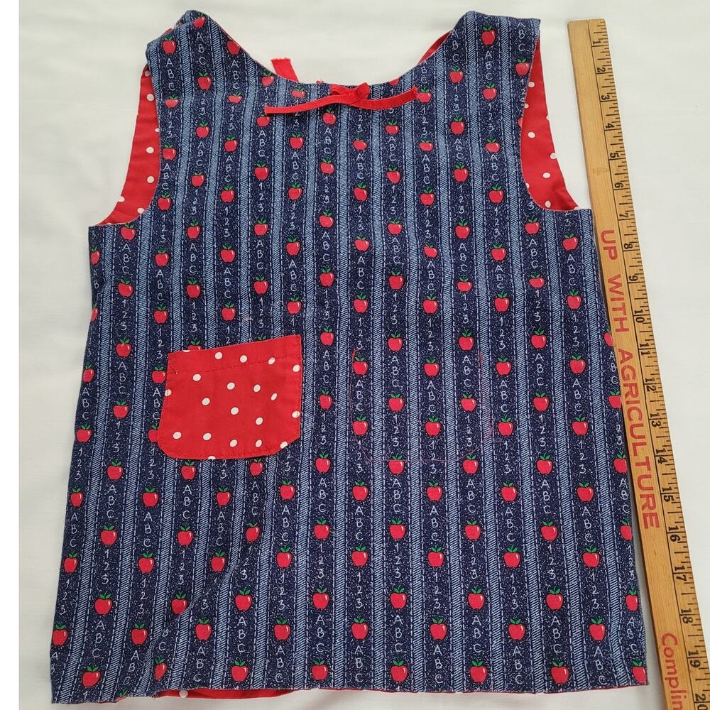 Toddler Apron Handmade by Grandma Blue Sripes Apples Red with Dots Reversible